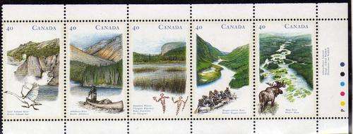 CANADA 1991 "CANADIAN RIVERS" STRIP OF 5 U.M.M. SG 1432-6. CAT 5 POUNDS.