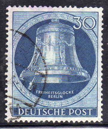 GERMANY WEST BERLIN 1951 "FREEDOM BELL" 30PF (CLAPPER AT LEFT) FINE USED. SG B78. CAT 100 POUNDS.