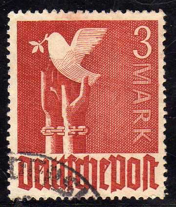 GERMANY "US GB + RUSSIAN ZONES" 1947 3 MARK LAKE VERY FINE USED. SG 947. CAT 26 POUNDS.