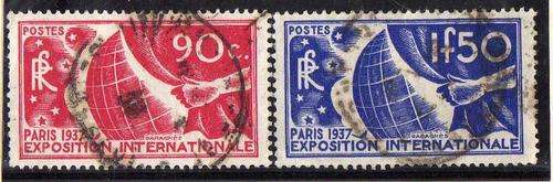 FRANCE 1936 "PARIS INT EXHIBITION" 90c + 1f50 FINE USED. SG 559-60. CAT 14,50 POUNDS.
