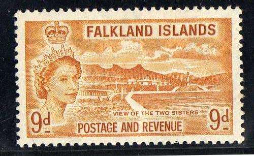 FALKLAND ISLANDS 1955 DEFIN 9d LMM. SG 191. CAT 10 POUNDS.