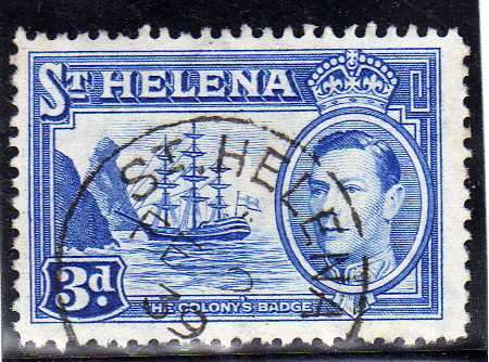 ST HELENA 1938 DEFIN 3d BLUE VFU. SG 135. CAT 18 POUNDS.