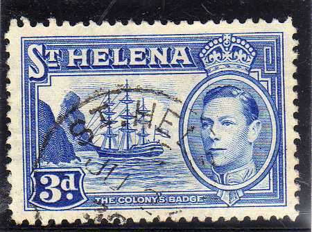 ST HELENA 1938 DEFIN 3d BLUE VFU. SG 135. CAT 18 POUNDS.