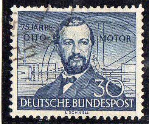 GERMANY WEST 1952 "75th ANNIV OTTO GAS ENGINE" 30pf FINE USED.(2 SHORT PERFS) SG 1076. CAT 20 POUNDS