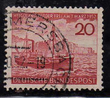 GERMANY WEST 1952 "REHABILITATION OF HELIGOLAND" 20pf VFU. SG 1078. CAT 8,50 POUNDS