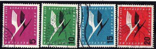 GERMANY WEST 1955 "LUFTHANSA AIRWAYS" SET OF 4 FINE-VFU. SG 1131-1134. CAT 20 POUNDS.