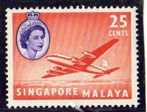 SINGAPORE 1955 DEFIN 25c MOUNTED MINT. SG 47. CAT 7 POUNDS.