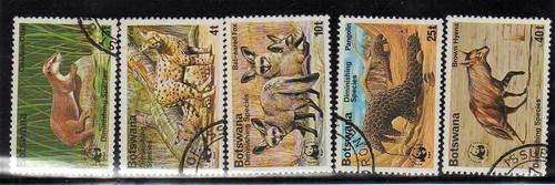 BOTSWANA 1977 DEMINISHING SPECIES SET OF 5 V.F.U. (10c UMM) SG 394-98. CAT 9,5 POUNDS.