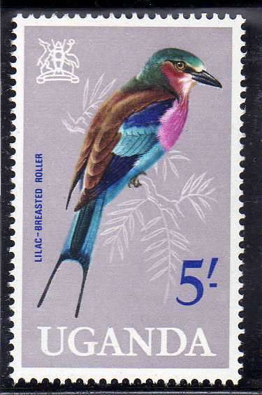 UGANDA 1965 "BIRDS" 5/- U.M.M. SG 124. CAT 7 POUNDS.