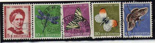SWITZERLAND 1951 "PRO JUVENTUTE" SET OF 5 VFU. SG J137-41. CAT 23,85 POUNDS.
