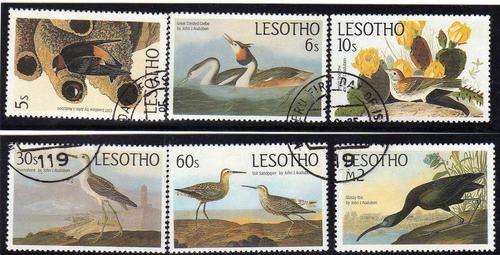 LESOTHO 1985 BIRDS "AUDUBON CENT " SET OF 6 VFU. SG 646-51. CAT 9,25 POUNDS.