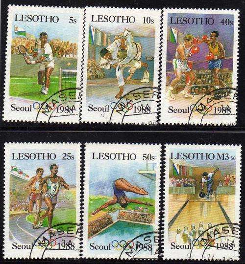 LESOTHO 1987 "SEOUL OLYMPIC GAMES " SET OF 6 (CORRECTED FLAG) VFU. SG 754-59. CAT ?.