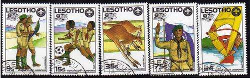 LESOTHO 1987 "SCOUT JAMBOREE AUSTRALIA" SET OF 5 VFU. SG 775-9. CAT 7,75 POUNDS.