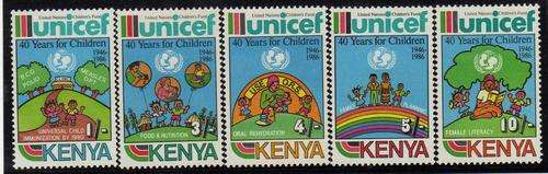 KENYA 1987 "UNICEF 40TH ANNIV" SET OF 5 UMM. SG 403-7. CAT 8,60 POUNDS.