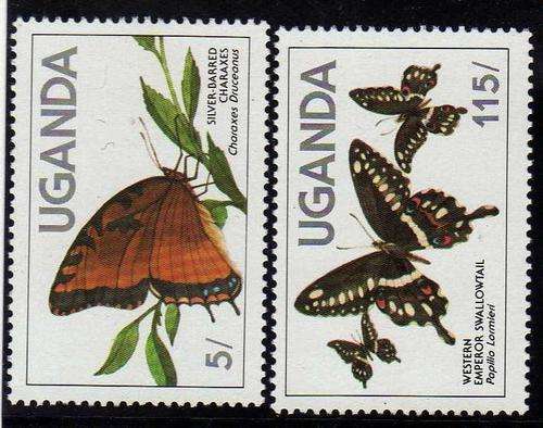 UGANDA 1984 "BUTTERFLIES" SET OF 4 UMM. SG 452-5. CAT 7,80 POUNDS.