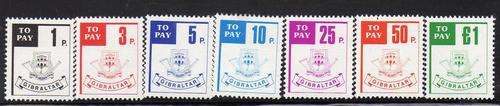 GIBRALTAR 1984 POSTAGE DUE SET OF 7 UMM. SG D13-19. CAT 6,90 POUNDS.