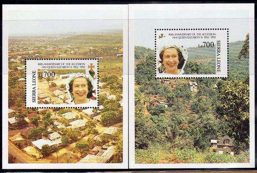 SIERRA LEONE 1992 "40TH ANNIV ACCESSION OF QEII" 2 MINI SHEETS UMM . SG MS 1794. CAT 12 POUNDS.