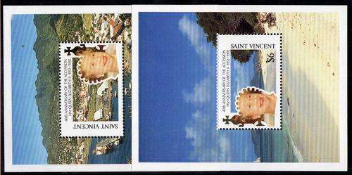 ST VINCENT 1992 "40TH ANNIV ACCESSION OF QEII" 2 MINI SHEETS UMM . SG MS 1862. CAT 9 POUNDS.