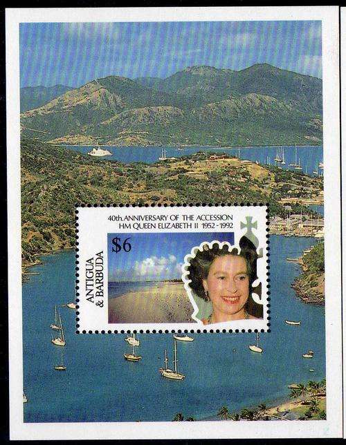 ANTIGUA & BARBUDA 1992 "40TH ANNIV ACCESSION OF QEII" 2 MINI SHEETS UMM . SG MS 1608. CAT 8,50 GBP.