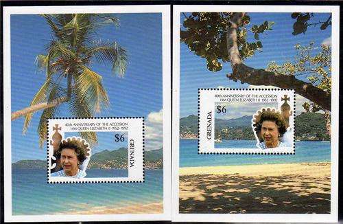 GRENADA 1992 "40TH ANNIV ACCESSION OF QEII" 2 MINI SHEETS UMM . SG MS 2379. CAT 11 GBP.