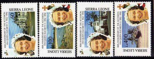 SIERRA LEONE 1992 "40TH ANNIV ACCESSION OF QEII" SET OF 4 UMM . SG 1790-3. CAT 8,20 GBP.