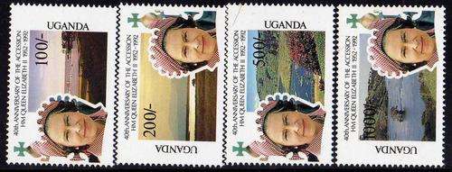 UGANDA 1992 "40TH ANNIV ACCESSION OF QEII" SET OF 4 UMM . SG 1079-82. CAT 8,80 GBP.