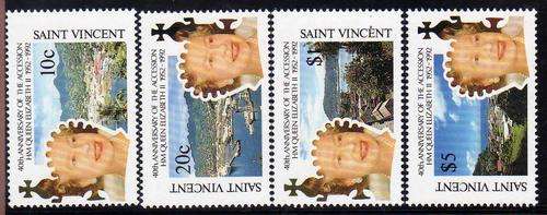 ST VINCENT 1992 "40TH ANNIV ACCESSION OF QEII" SET OF 4 UMM . SG 1858-61. CAT 3,90 GBP.