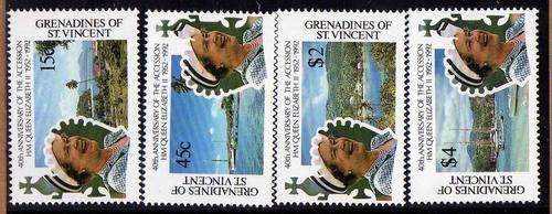 GRENADINES OF ST VINCENT 1992 "40TH ANNIV ACCESSION OF QEII" SET OF 4 UMM . SG 803-6. CAT 7,50 GBP.