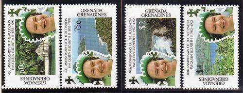 GRENADA GRENADINES 1992 "40TH ANNIV ACCESSION OF QEII" SET OF 4 UMM . SG 1469-72. CAT 8,60 GBP.