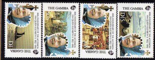 GAMBIA 1992 "40TH ANNIV ACCESSION OF QEII" SET OF 4 UMM . SG 1284-7. CAT 5,60 GBP.