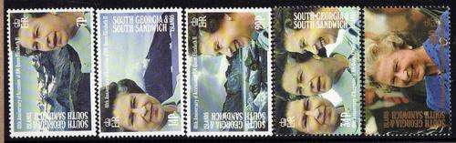 SOUTH GEORGIA + SOUTH SANDWICH ISL 1992 "40TH ANNIV ACCESSION OF QEII" SET OF 5 UMM. CAT 4,75 GBP.
