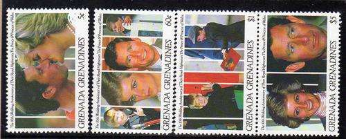 GRENADA GRENADINES 1991 "10TH WEDDING ANNIV CHARLES & DIANA" SET OF 4 UMM. SG 1398-1401 CAT 9,15 GBP