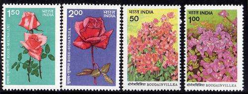 INDIA TWO SETS : 1984 ROSES + 1985 BOUGANVILLA UMM. SG 1141-2 + 1160-1. CAT 9 POUNDS.