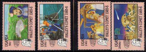 UGANDA 1986 "HALLEY'S COMET (1st SERIES)" SET OF 4 UMM. SG 515-518. CAT 4,80 POUNDS.