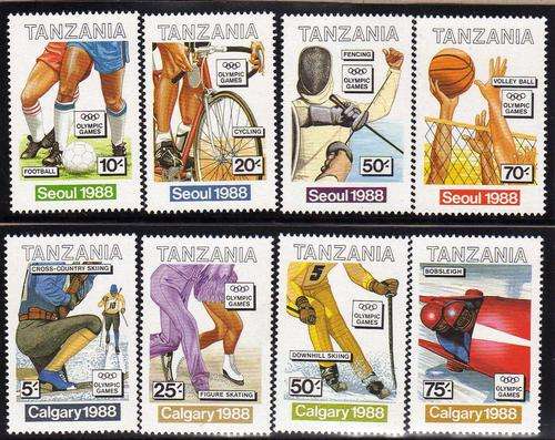 TANZANIA 1988 "OLYMPIC GAMES SEOUL + CALGARY" 2 SETS OF 4 UMM. SG 571-74 + 576-79. CAT 9,40 POUNDS.