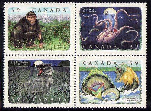 CANADA 1990 "LEGENDARY CREATURES" SET OF 4 U.M.M. SG 1400-3. CAT 5 POUNDS.