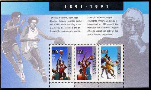 CANADA 1991 "BASKET -BALL CENTENARY" MINI SHEET U.M.M. SG MS 1455. CAT 6,50 POUNDS.