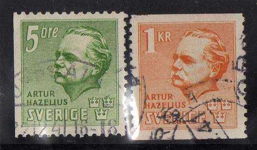 SWEDEN 1941 "ARTUR HAZELIUS" SET OF 2 VFU. SG 253-4. CAT 2,50 POUNDS.