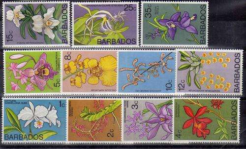 BARBADOS 1974 "ORCHIDS" PART SET OF 11 UMM + LMM. CAT 8,15 POUNDS.