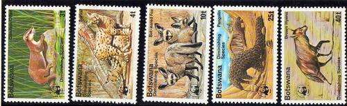 BOTSWANA 1977 DEMINISHING SPECIES SET OF 5 LMM. SG 394-98. CAT 37 POUNDS.