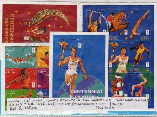 KENYA 1996 "ATLANTA OLYMPIC GAMES" 4 MINI SHEETS V.F.U. CAT 24 POUNDS.