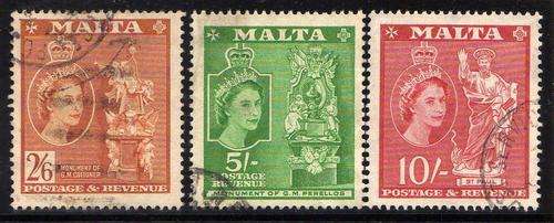MALTA 1956 DEFIN 2/6d, 5/- & 10/- FINE - V.F.USED. SG 279-81. CAT 20 POUNDS.