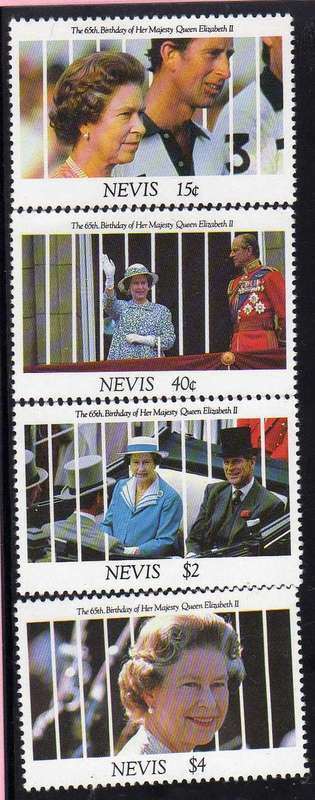 NEVIS 1991 "QE II 65th BIRTHDAY" SET OF 4 UMM. SG 622-25. CAT 5,65 POUNDS.