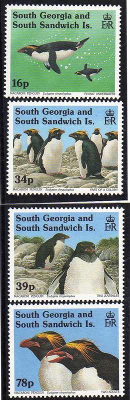 SOUTH GEORGIA & SOUTH SANDWICH ISLS 1993 "MACARONI PENGUIN" SET 4 UMM. SG 227-230. CAT 6,20 POUNDS.