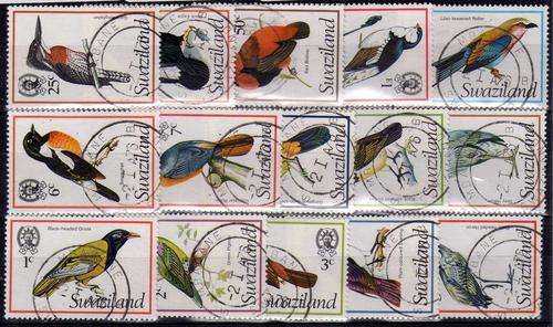 SWAZILAND 1976 BIRD DEFIN FULL SET OF 15 V.F.U. SG 236-250a. CAT 27 POUNDS.