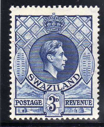 SWAZILAND 1938 DEFIN 3d ULTRAMARINE LMM PERF 13,5 x 14. SACC 31b. CAT R180.