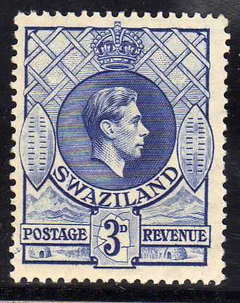 SWAZILAND 1938 DEFIN 3d ULTRAMARINE LMM PERF 13½ x 13. SACC 31. CAT R220.