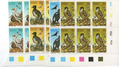 SOUTH WEST AFRICA 1975 PROTECTED BIRDS OF PREY SET OF 4 CONTROL BLOCKS  UMM. SG 270-273. CAT 48 GBP.