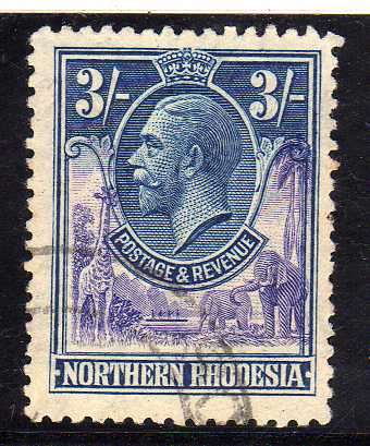 NORTHERN RHODESIA 1925 3/- DEFIN VFU. SG 13. CAT 25 POUNDS. (SG 2015)