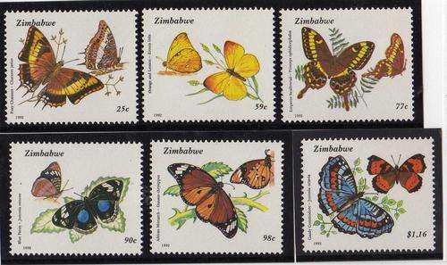 ZIMBABWE 1992 "BUTTERFLIES" SET OF 6 UMM (**). SG 838-843. CAT 11 POUNDS.